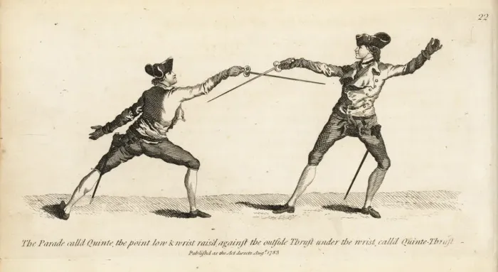 Framed Print : Gentlemen fencers in the Quinte parry against Quinte Thrust Framed Print : Gentlemen fencers in the Quinte parry against Quinte Thrust