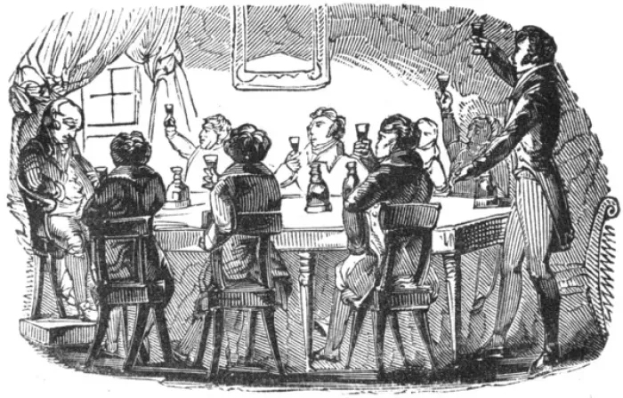 Framed Print : Gentlemen toasting round dinner table, c. 1800 Framed Print : Gentlemen toasting round dinner table, c. 1800