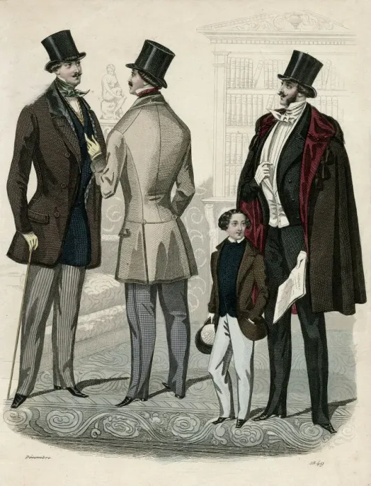 Framed Print : Gentlemens fashions for December 1849 Framed Print : Gentlemens fashions for December 1849