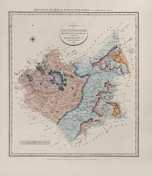 Framed Print : Geological Map of Leicestershire (William Smith, 1822) Framed Print : Geological Map of Leicestershire (William Smith, 1822)