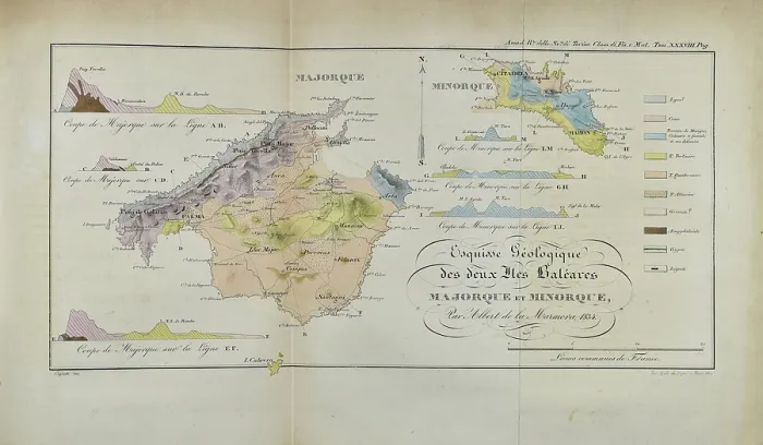 Framed Print : Geological map of Majorca and Minorca (Marmora 1834) Framed Print : Geological map of Majorca and Minorca (Marmora 1834)