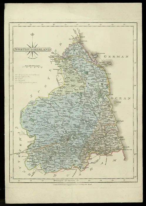 Framed Print : Geological map of Northumberland (Fry, c.1814)