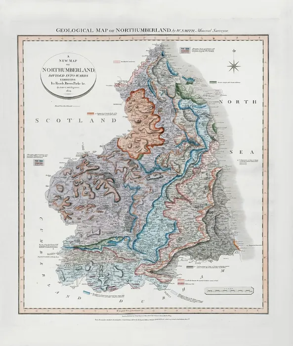 Framed Print : Geological Map of Northumberland (William Smith, 1824)
