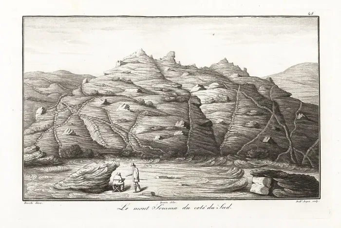 Framed Print : Geologist and artist sketching Mount Somma, Vesuvius, Naples, It Framed Print : Geologist and artist sketching Mount Somma, Vesuvius, Naples, It