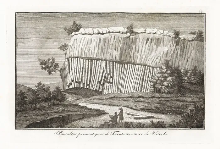 Framed Print : Geologist and artist studying the basalt prisms near Ferento, Vi Framed Print : Geologist and artist studying the basalt prisms near Ferento, Vi