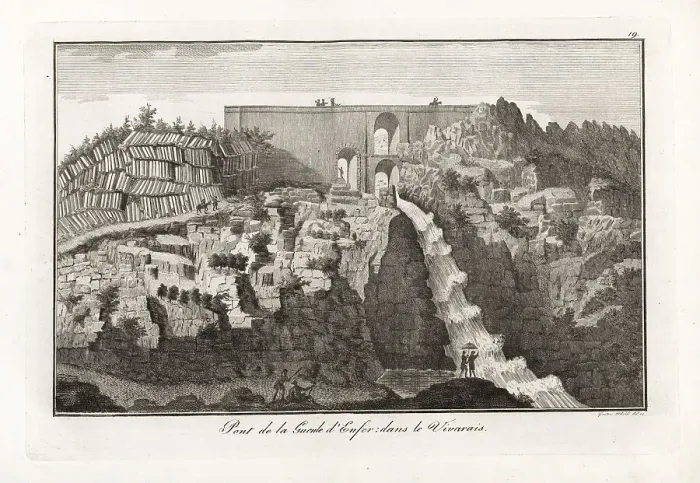 Framed Print : Geologists at the Bridge of the Jaws of Hell, France, 18th centu Framed Print : Geologists at the Bridge of the Jaws of Hell, France, 18th centu