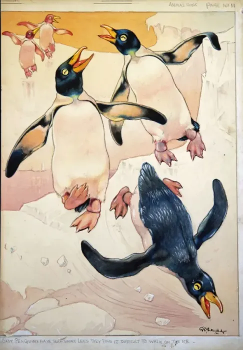 Framed Print : George Ernest Studdy, baby penguins on ice Framed Print : George Ernest Studdy, baby penguins on ice