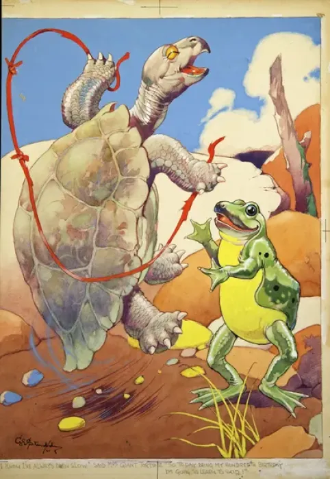 Framed Print : George Ernest Studdy, giant tortoise and frog Framed Print : George Ernest Studdy, giant tortoise and frog