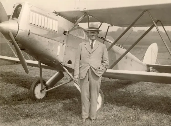 Framed Print : George Geach Parnall in front of a Parnall Elf Framed Print : George Geach Parnall in front of a Parnall Elf