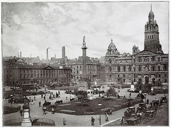 George Square, Glasgow with the City Chambers or Municipal Buildings that was built i 1889. Date: 1890s