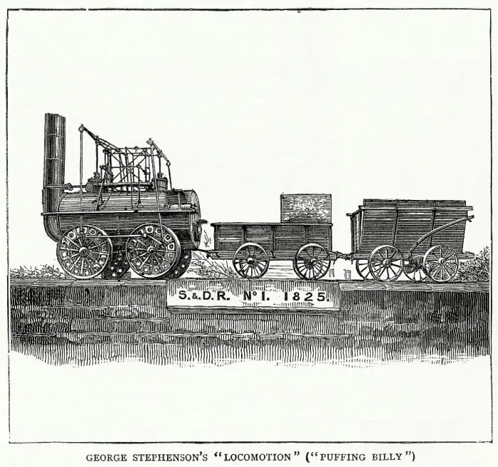 Framed Print : George Stephenson's Locomotion - Puffing Billy locomotive railway train. Date: 1825 Framed Print : George Stephenson's Locomotion - Puffing Billy locomotive railway train. Date: 1825