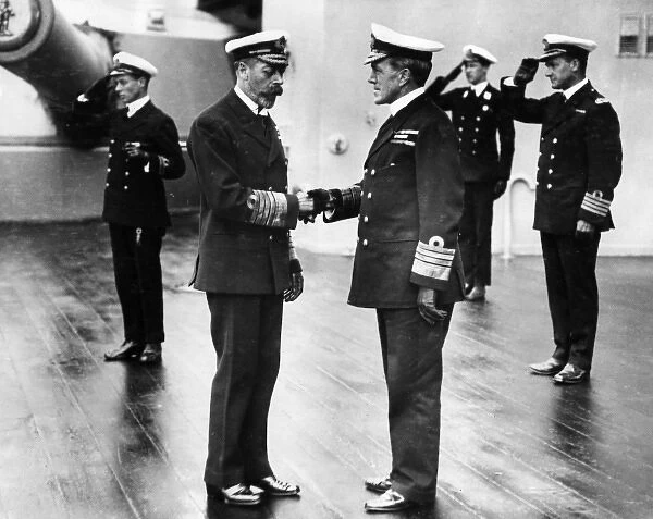 George V shaking hands with Admiral Sturdee