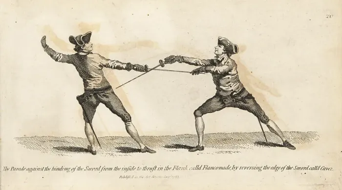Framed Print : Georgian gentlemen fencers performing the Flanconade Framed Print : Georgian gentlemen fencers performing the Flanconade
