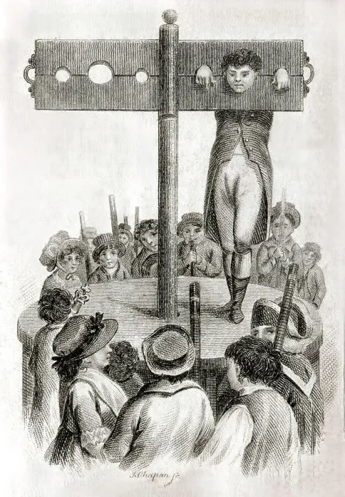 Framed Print : A Georgian Pillory - early 19th century engraving Framed Print : A Georgian Pillory - early 19th century engraving