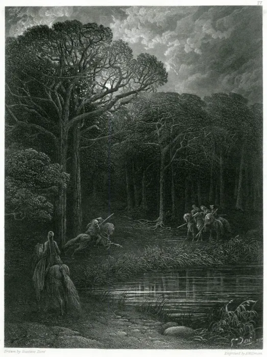 Framed Print : GERAINT CHARGES BANDITS Framed Print : GERAINT CHARGES BANDITS