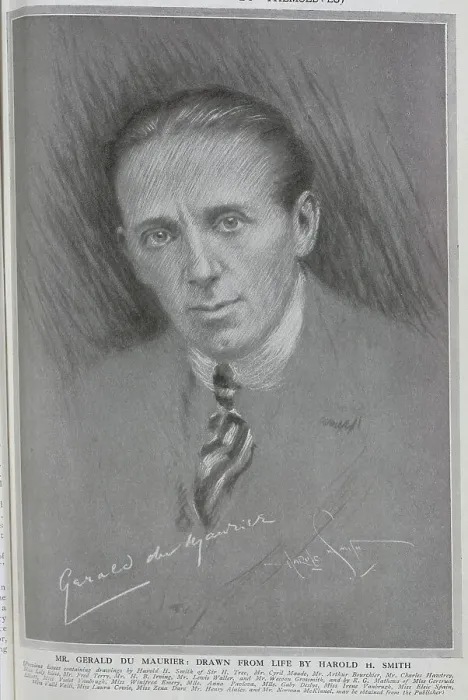 Framed Print : Gerald du Maurier, actor drawn from life by Harold H Smith, artist. Pastel sketch in collar and striped tie. Part of a series, Pencil portraits of Stage Favourites'published in The Bystander Framed Print : Gerald du Maurier, actor drawn from life by Harold H Smith, artist. Pastel sketch in collar and striped tie. Part of a series, Pencil portraits of Stage Favourites'published in The Bystander