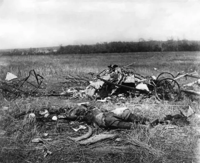 Framed Print : German Albatros plane brought down, WW1 Framed Print : German Albatros plane brought down, WW1