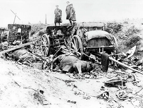 German battery destroyed by British artillery, WW1