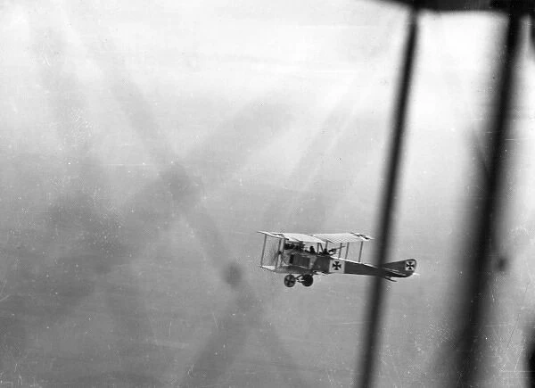 German biplane in flight, WW1