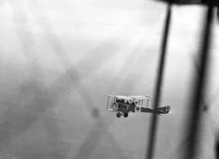 Framed Print : German biplane in flight, WW1 Framed Print : German biplane in flight, WW1