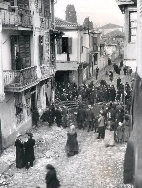 German bomb damage, Salonika, Greece, WW1