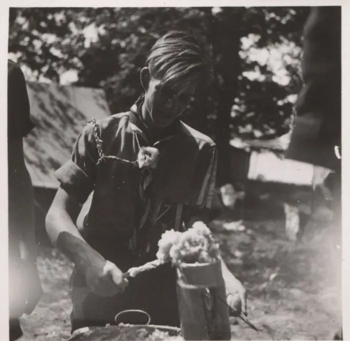 Framed Print : German boy scout cooking at camp Framed Print : German boy scout cooking at camp
