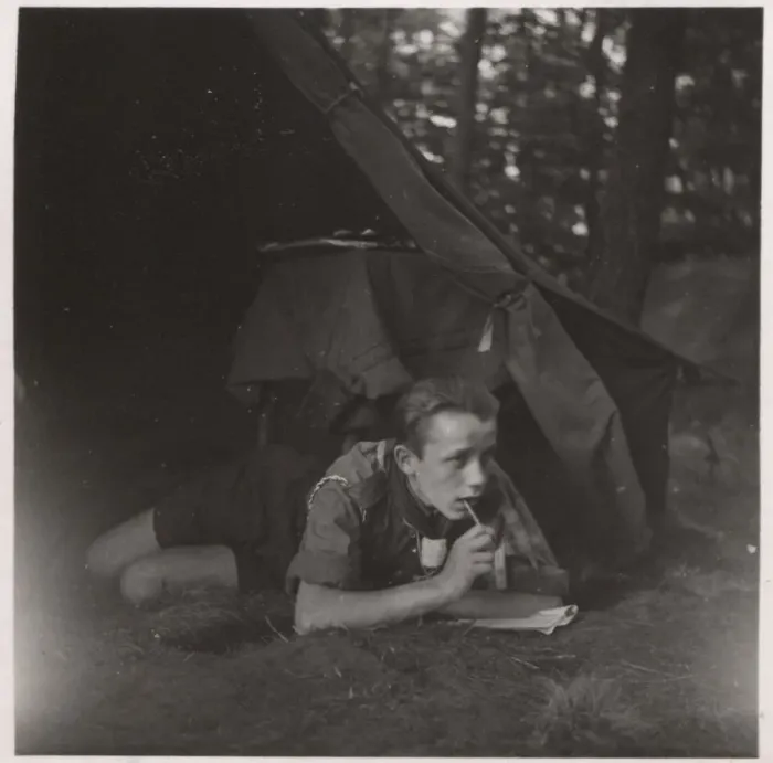 Framed Print : German boy scout in a tent at camp Framed Print : German boy scout in a tent at camp