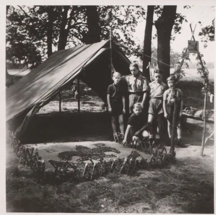 Framed Print : German boy scouts at camp with BP memorial Framed Print : German boy scouts at camp with BP memorial