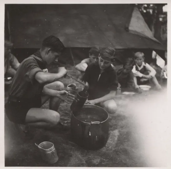 Framed Print : German boy scouts enjoying a meal at camp Framed Print : German boy scouts enjoying a meal at camp