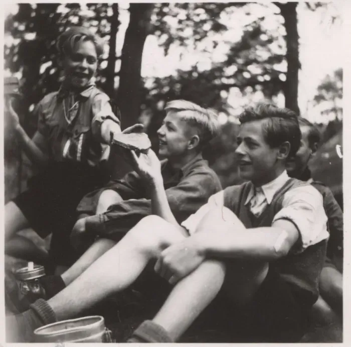 Framed Print : German boy scouts enjoying a meal at camp Framed Print : German boy scouts enjoying a meal at camp