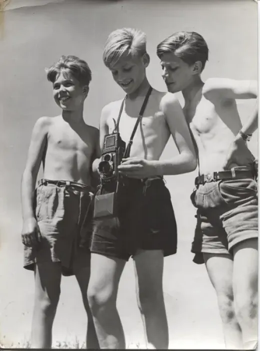Framed Print : Three German boy scouts on an outdoor activity Framed Print : Three German boy scouts on an outdoor activity