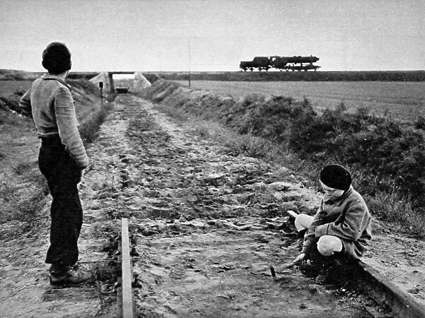 German Boys on a disused Railway, Berlin, 1948