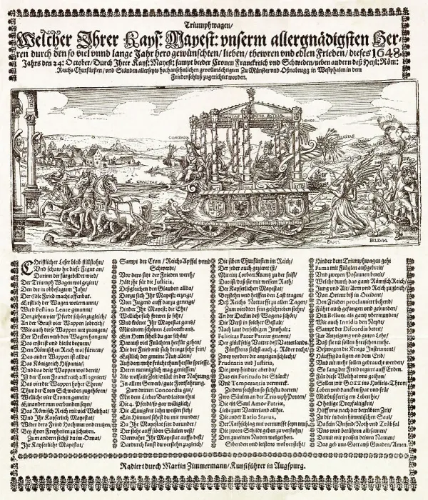 Framed Print : German broadsheet celebrating peace after thirty years of fighting Date: 1648 Framed Print : German broadsheet celebrating peace after thirty years of fighting Date: 1648