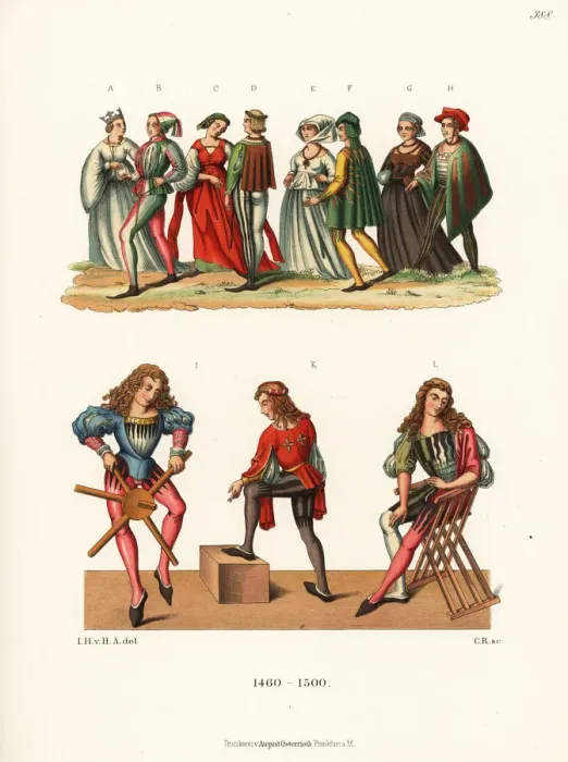 Framed Print : German costumes from the late 15th century Framed Print : German costumes from the late 15th century
