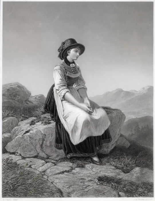 Framed Print : German country girl : The Jaegers Wife'. Date: circa 1850 Framed Print : German country girl : The Jaegers Wife'. Date: circa 1850