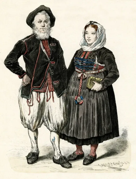 Framed Print : German couple from Freiburg in costume Framed Print : German couple from Freiburg in costume