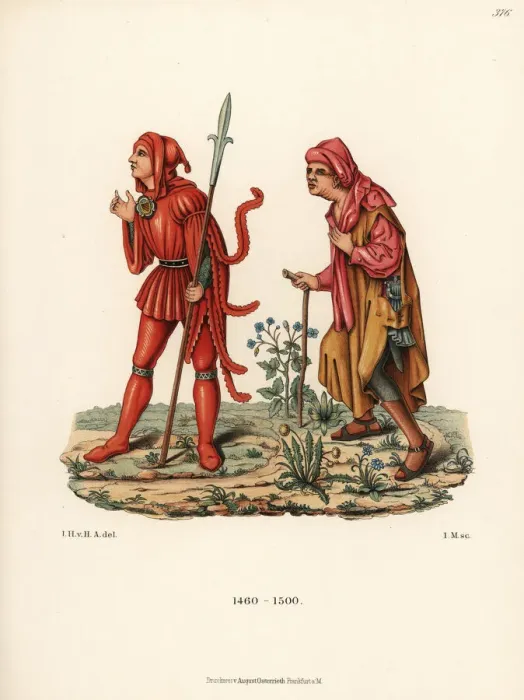 Framed Print : German court messenger and old man, 15th century Framed Print : German court messenger and old man, 15th century