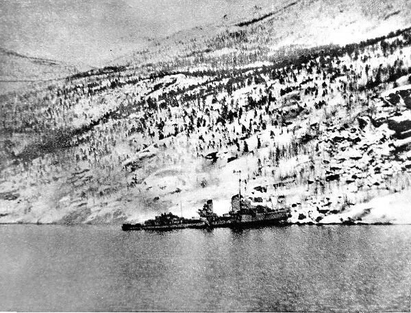 German Destroyer Aground at Narvik; Second World War, 1940