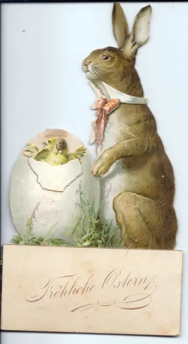 Framed Print : German Easter card with rabbit and hatching chicks Framed Print : German Easter card with rabbit and hatching chicks