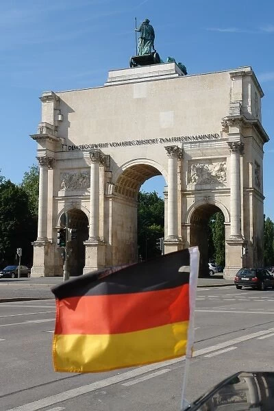 German flag and Siegestor, Munich, Germany