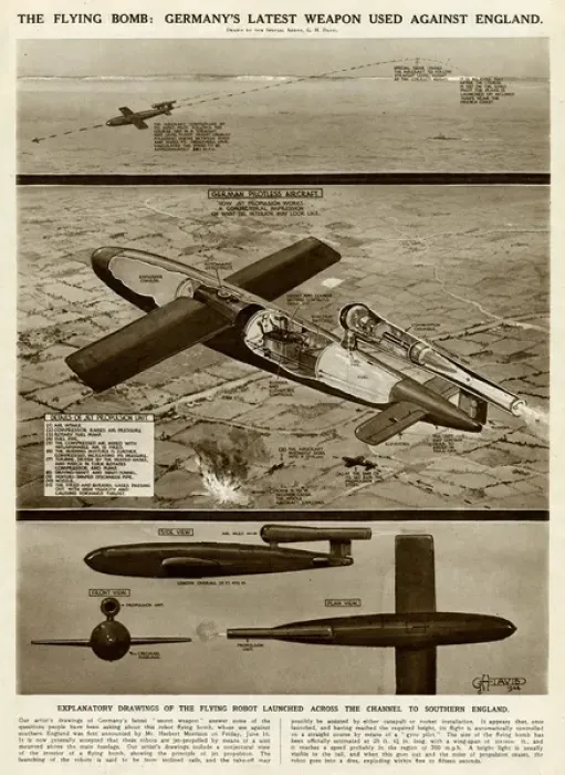 Framed Print : German flying bomb by G. H. Davis Framed Print : German flying bomb by G. H. Davis