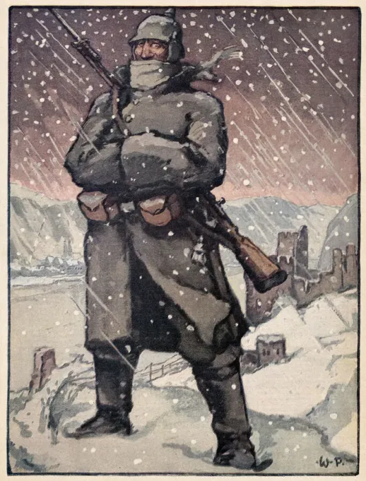 Framed Print : A German guard on night watch in the middle of winter. Date: 1916 Framed Print : A German guard on night watch in the middle of winter. Date: 1916