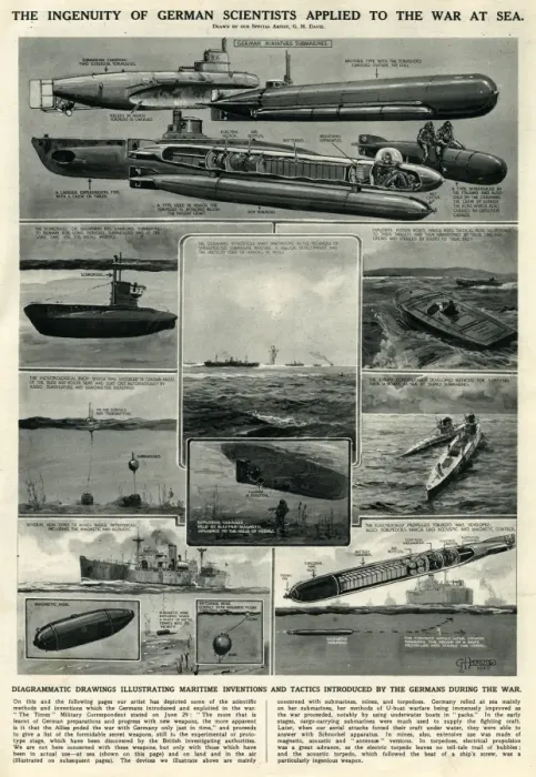 Framed Print : German inventions for war at sea by G. H. Davis Framed Print : German inventions for war at sea by G. H. Davis