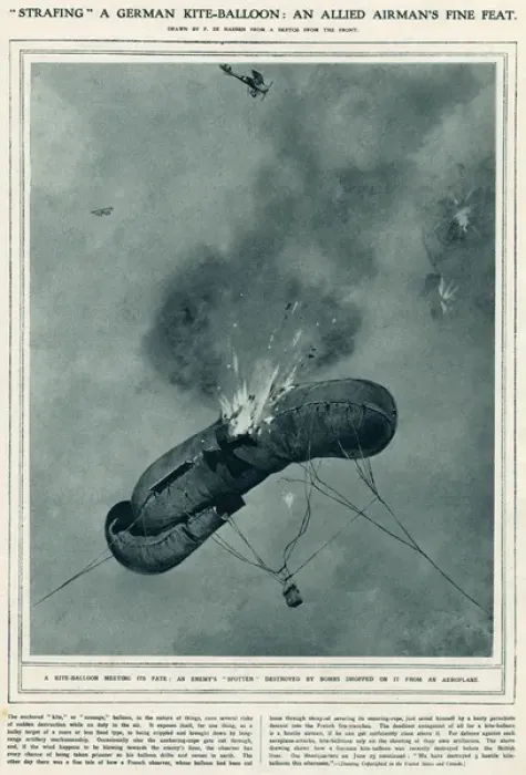 Framed Print : A German kite-balloon shot down by an Allied pilot Framed Print : A German kite-balloon shot down by an Allied pilot