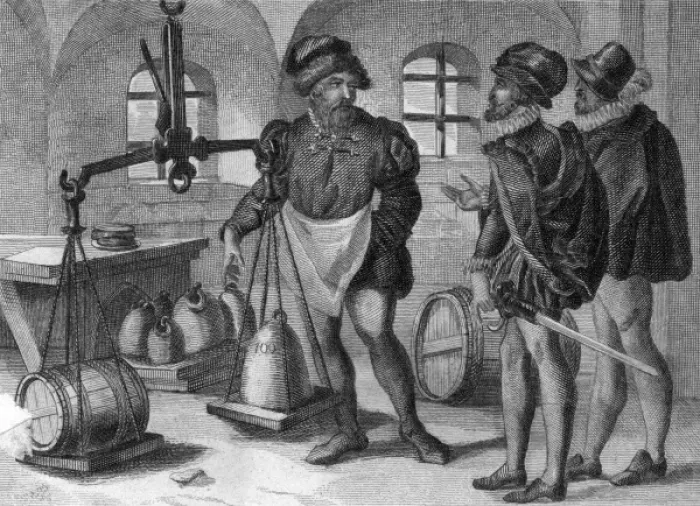 Framed Print : German Merchants Weigh Framed Print : German Merchants Weigh