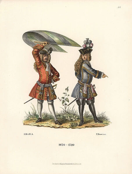 German military costume worn by bewigged cavaliers