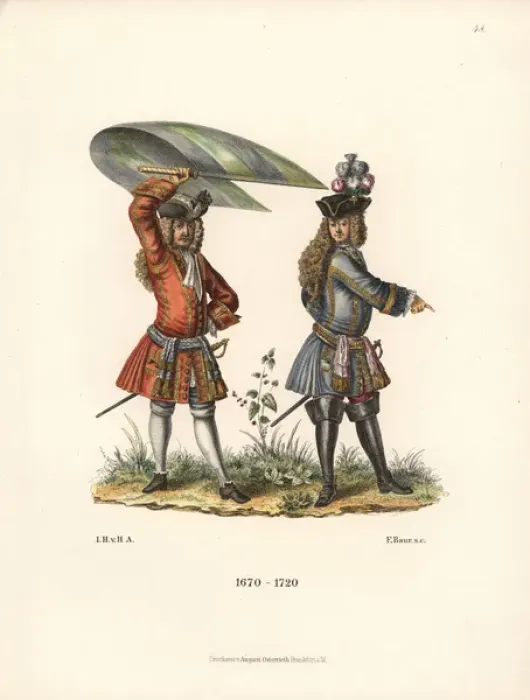 Framed Print : German military costume worn by bewigged cavaliers Framed Print : German military costume worn by bewigged cavaliers