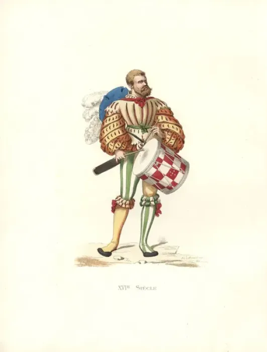 Framed Print : German military drummer, 16th century, in slashed Framed Print : German military drummer, 16th century, in slashed