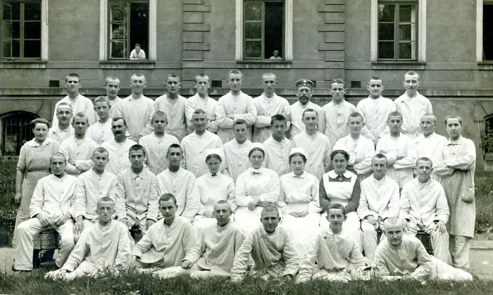 Framed Print : German military hospital, staff and patients, WW1 Framed Print : German military hospital, staff and patients, WW1