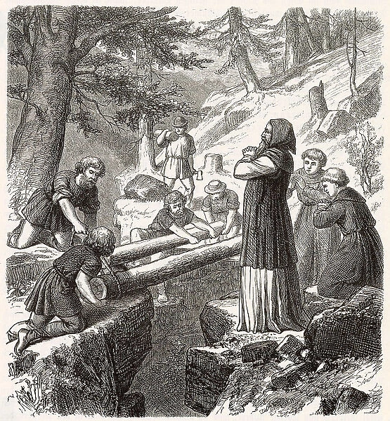German monks building roads and bridges Date: 8th century